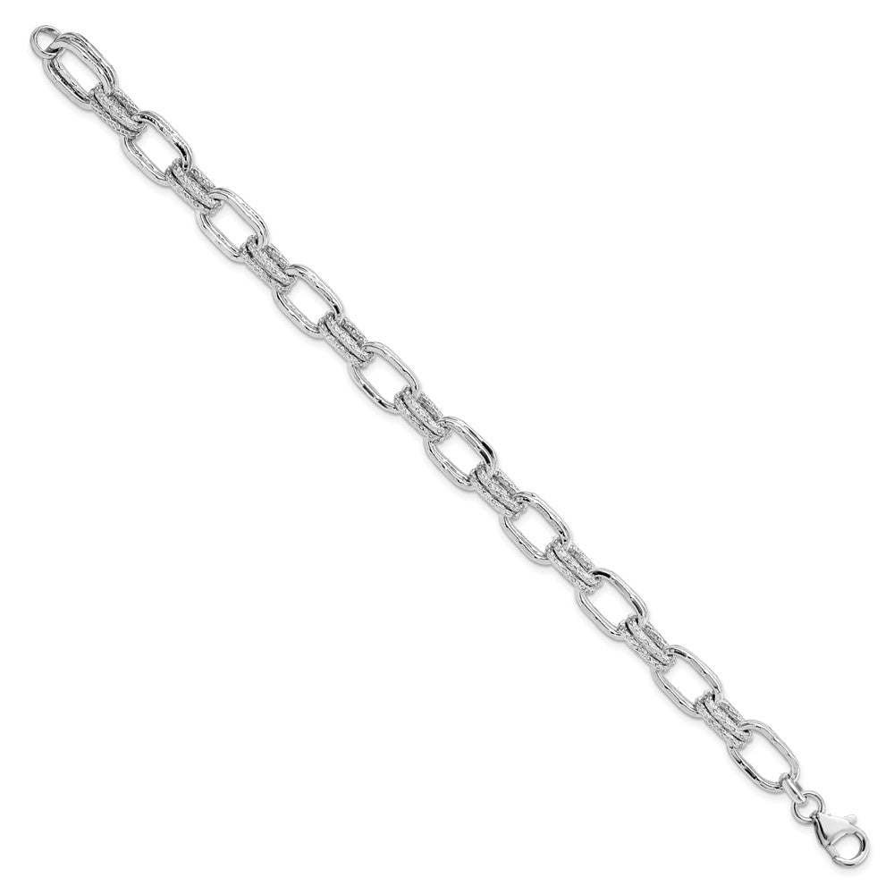 Sterling Silver Rhodium-plated Polished and Textured Link Bracelet 7.5  inches