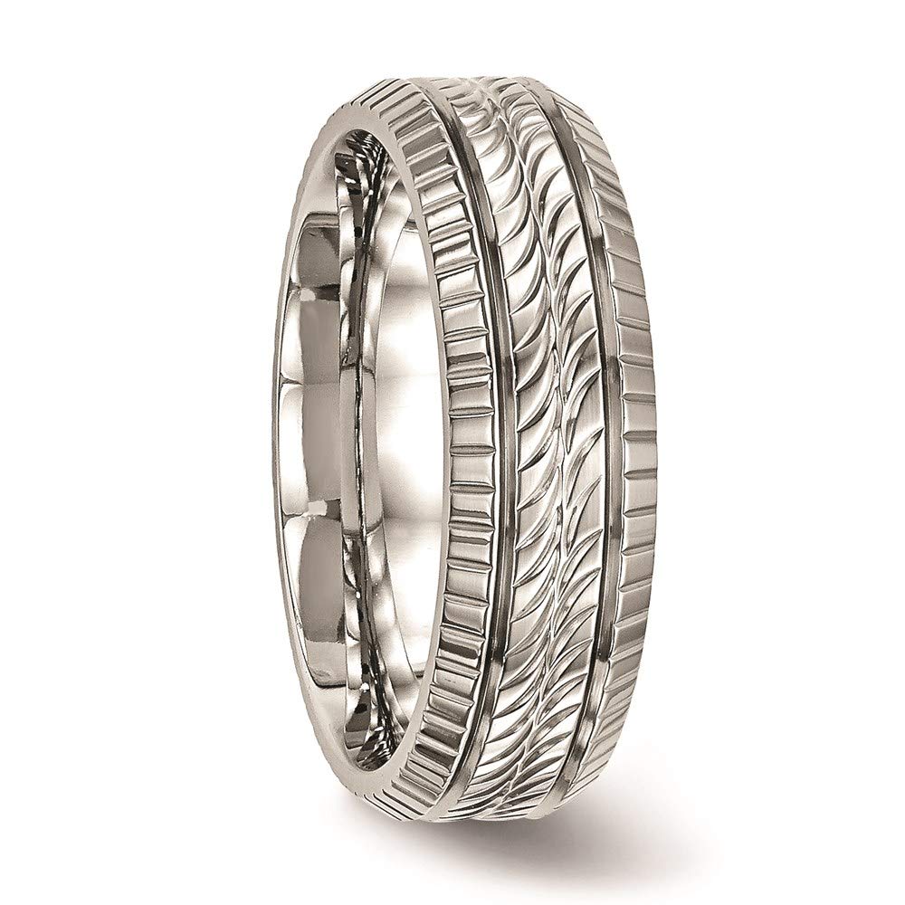 Stainless Steel Polished and Textured 7mm Grooved Band Size - 11