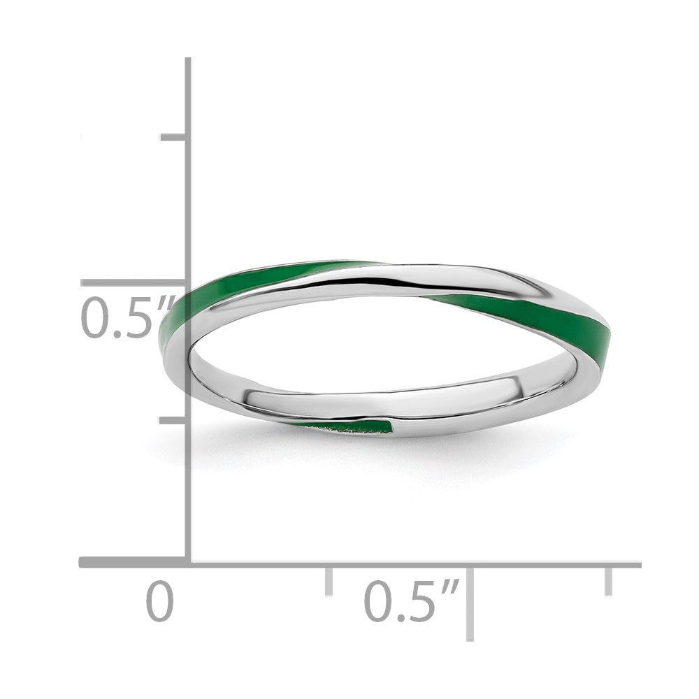 Sterling Silver Stackable Expressions Twisted Green Enameled Ring Size -10