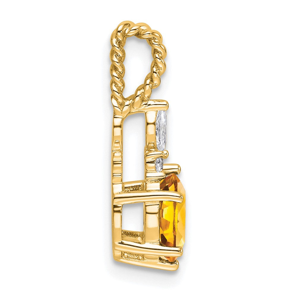 14K Polished Diamond and Citrine Twisted Chain Slide