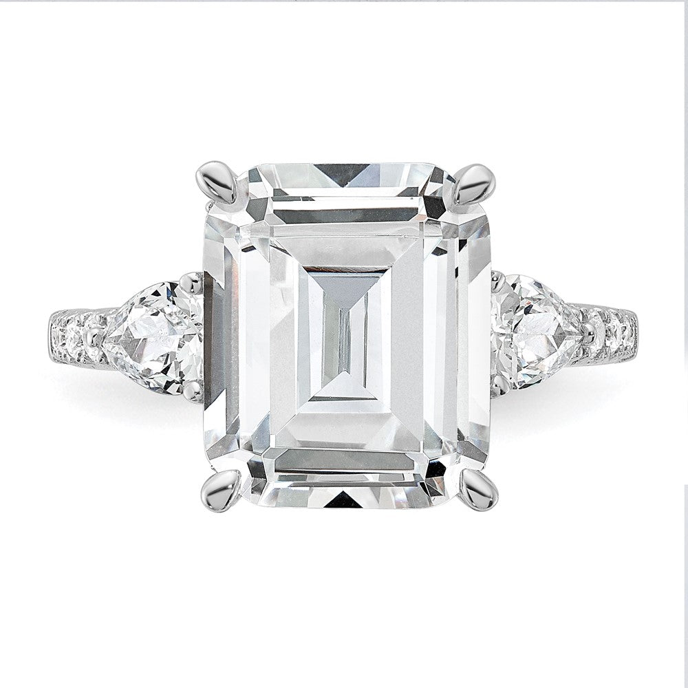 Cheryl M Sterling Silver Rhodium-plated Fancy Emerald-cut and Brilliant-cut CZ Ring