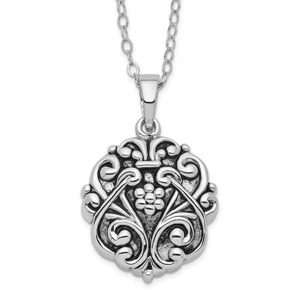 Sentimental Expressions Sterling Silver Rhodium-plated Antiqued Circle Remembrance Ash Holder 18 Inch Necklace 18 Inches