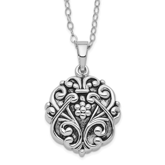 Sentimental Expressions Sterling Silver Rhodium-plated Antiqued Circle Remembrance Ash Holder 18 Inch Necklace 18 Inches