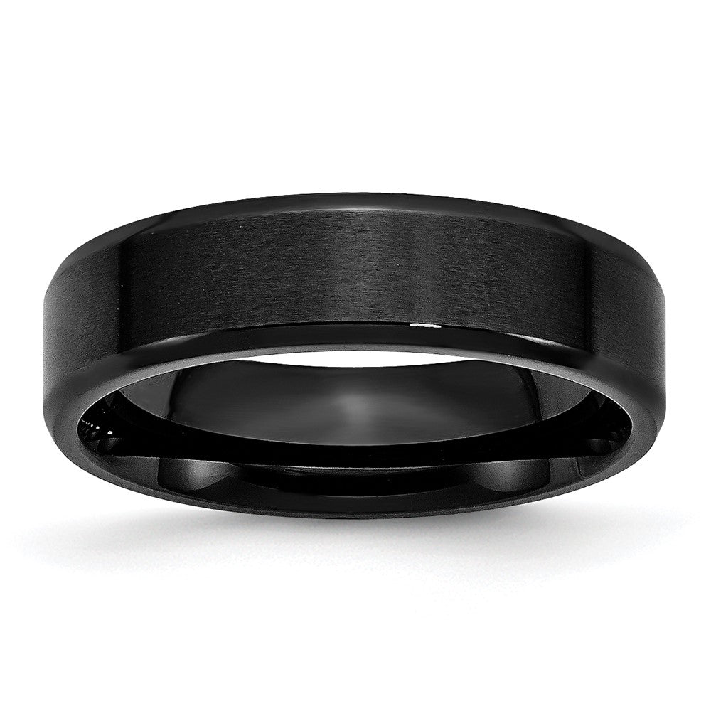 Stainless Steel Polished Brushed Center Black IP 6mm Beveled Edge Band Size - 13
