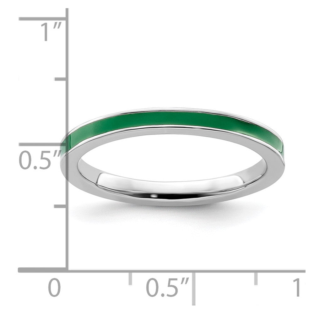 Sterling Silver Stackable Expressions Green Enameled 2.25mm Ring Size -5