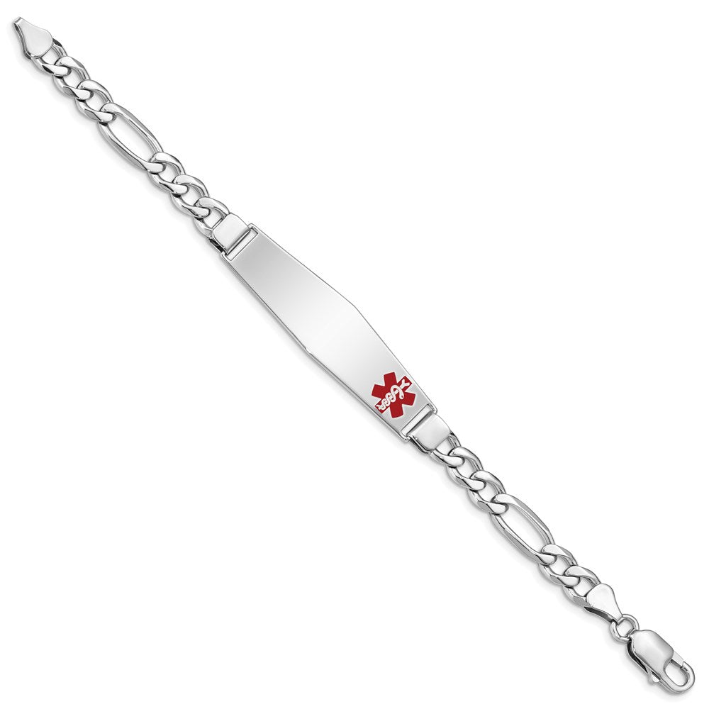 Sterling Silver Rhodium-plated Medical ID Figaro Link Bracelet 7 inches