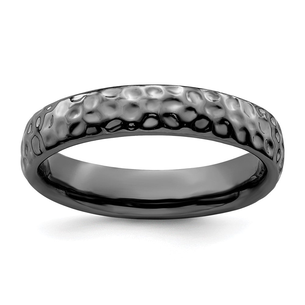 Sterling Silver Stackable Expressions Black-plated Ring Size -6