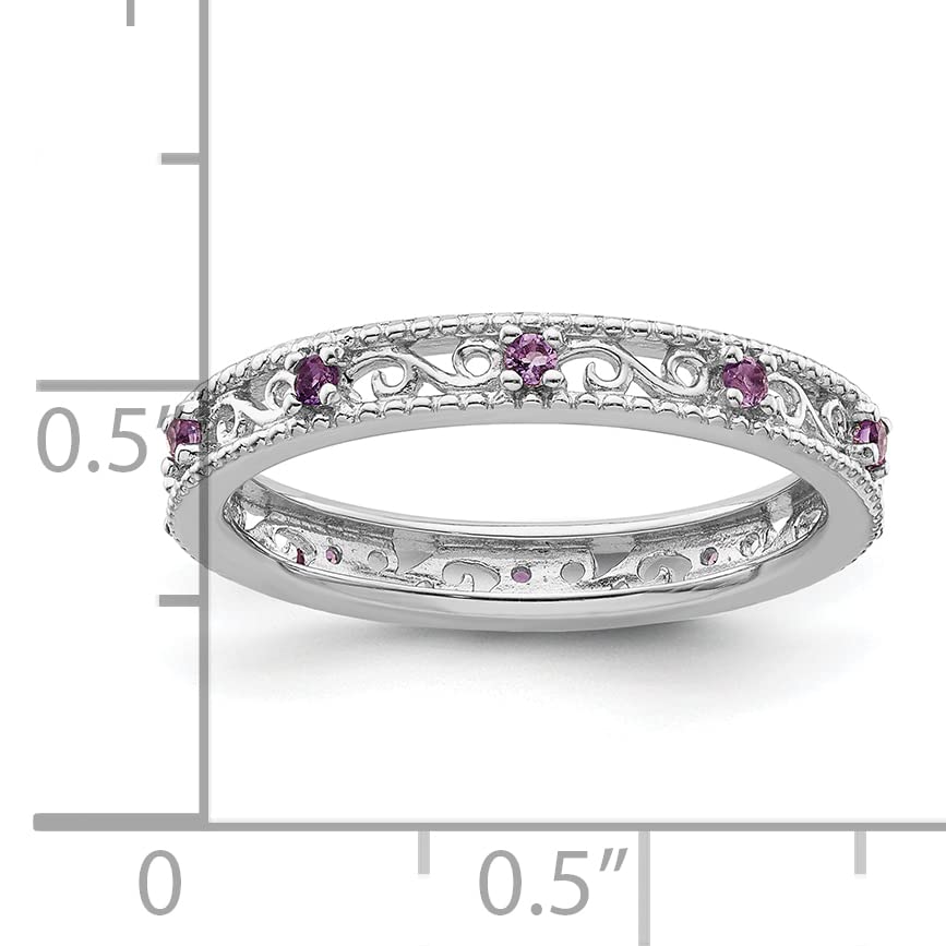 Sterling Silver Stackable Expressions Amethyst Ring Size -8