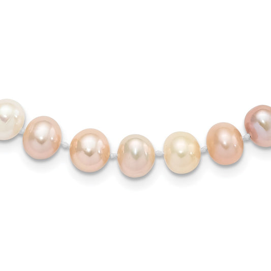 Sterling Silver Rhodium-plated 8-9mm Multi-color Near-Round Freshwater Cultured Pearl 20 inch Necklace 20 Inches