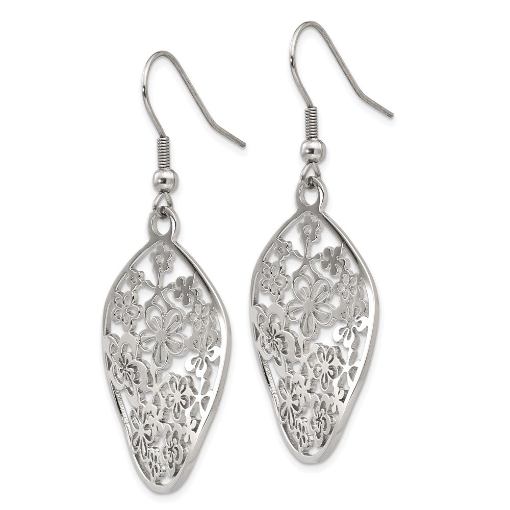 Stainless Steel Polished Flower Dangle Shepherd Hook Earrings