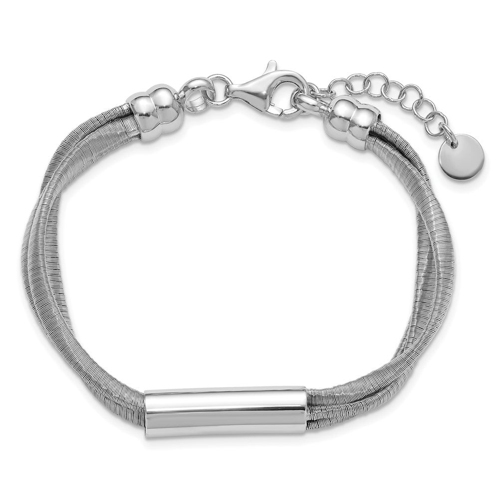 SS RH-pltd Wire Wrapped 3-strand Bar w/ 1in Ext. Bracelet 7  inches