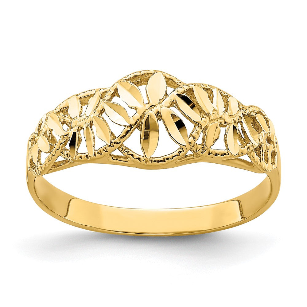 14K Diamond-cut Cut-Out Vine and Leaf Design Dome Ring Size 7.5