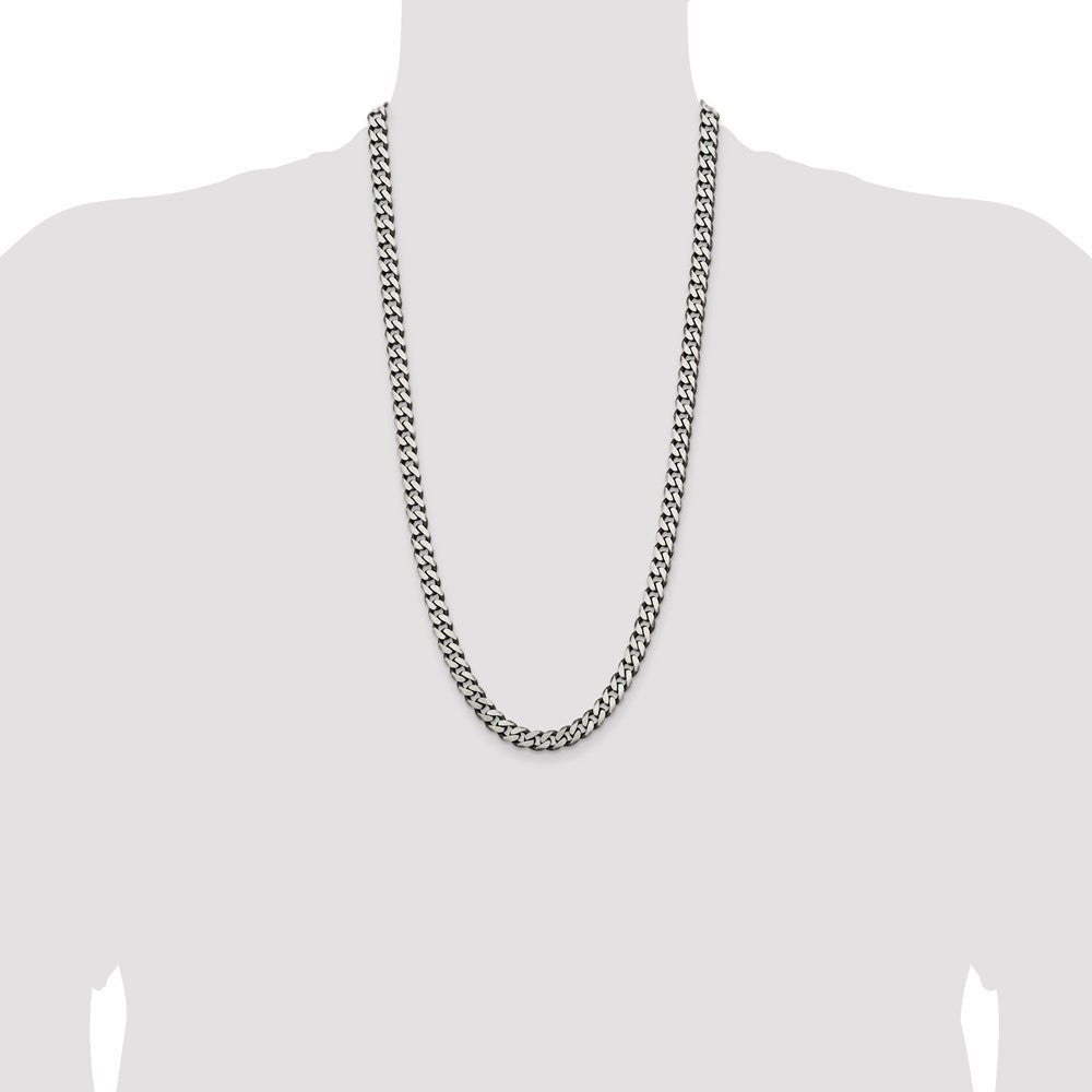 Sterling Silver Antiqued 7.5mm Curb Chain 28 Inches