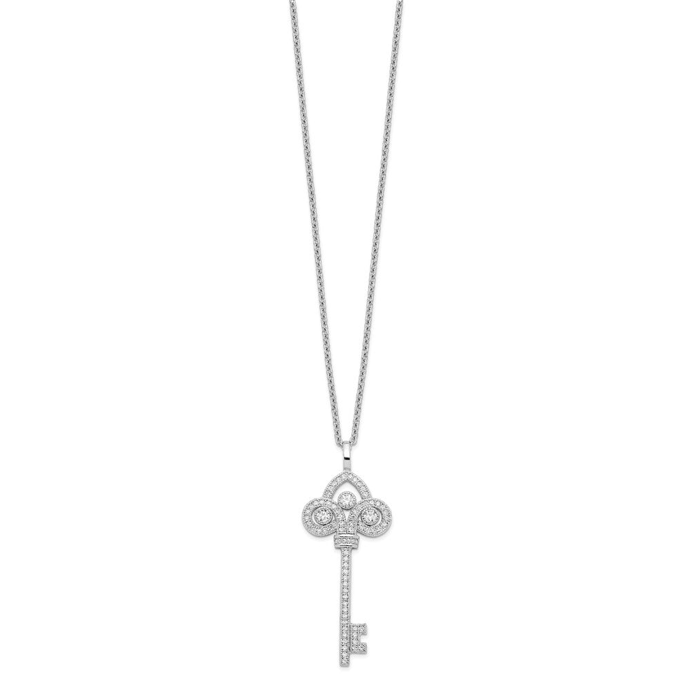 Brilliant Embers Sterling Silver Rhodium-plated 69 Stone 18 inch Micro Pav‚ CZ Polished Key Necklace with 2 Inch Extender 18 Inches