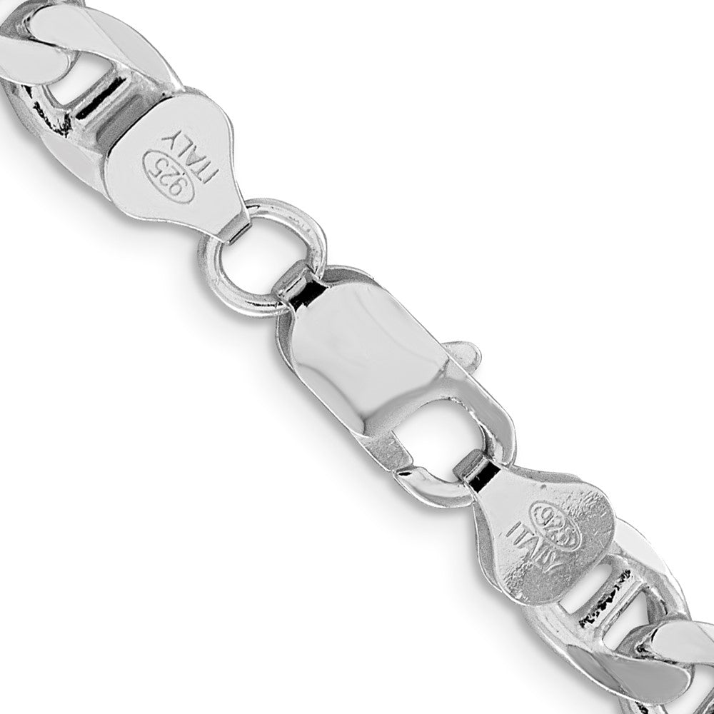 Sterling Silver Rhodium-plated 7.4mm D/C Flat Anchor Curb Chain 24 Inches