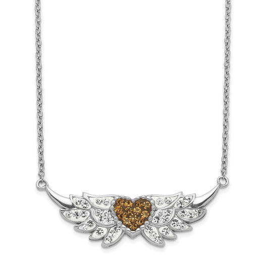 Sterling Silver Enameled Crystal Heart w/Wings Necklace