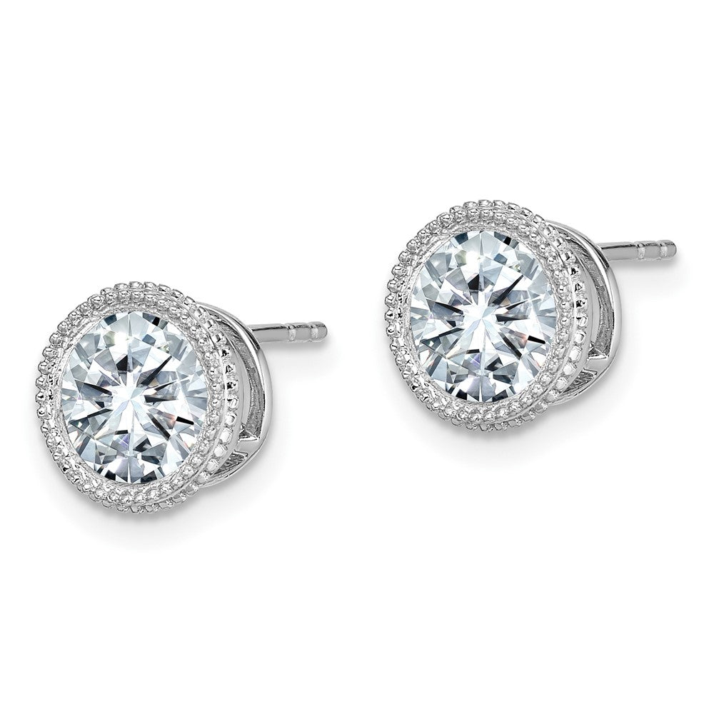 14k White Gold Round Beaded Bezel G H I True Light Moissanite Earrings