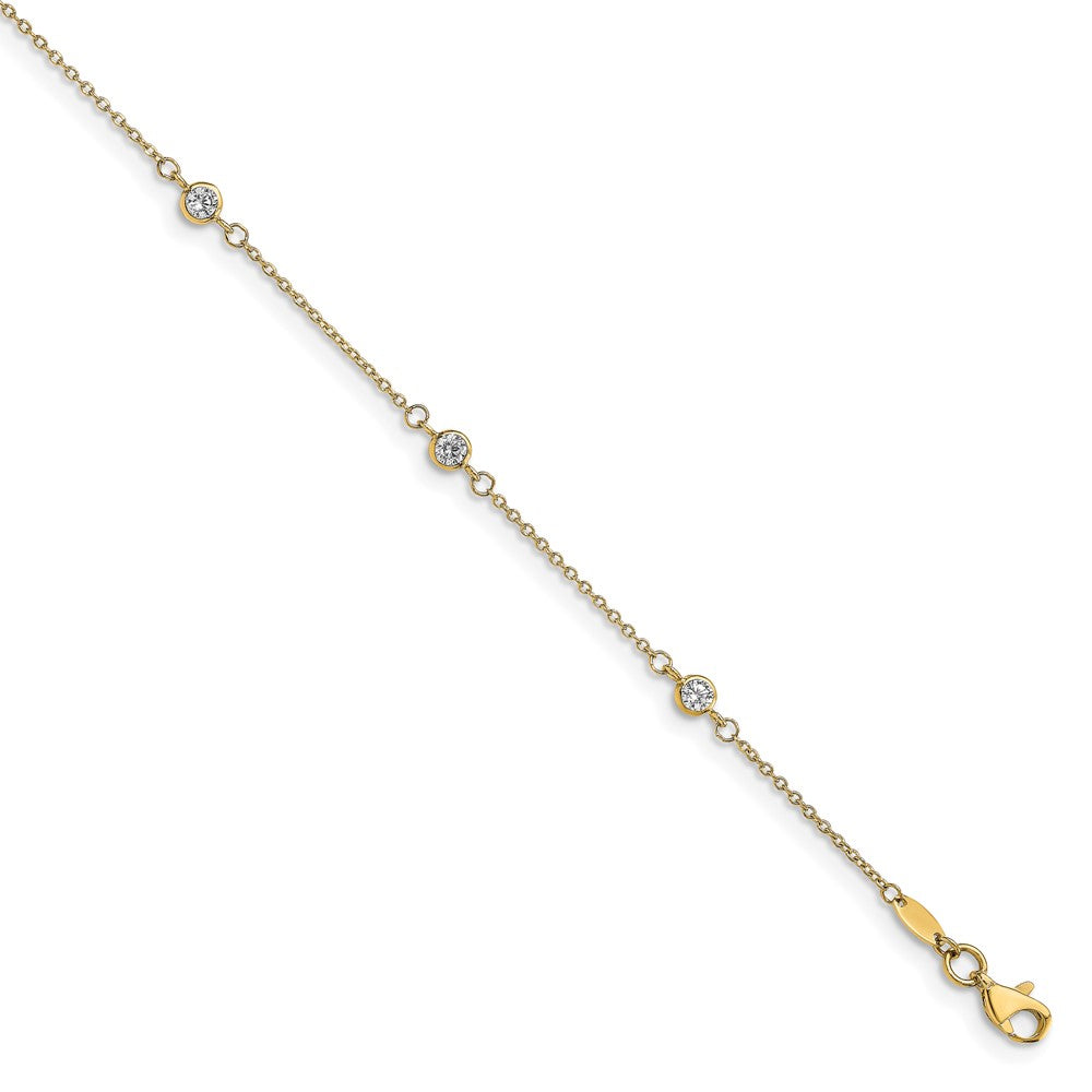14K CZ Polished with 1in ext. Anklet