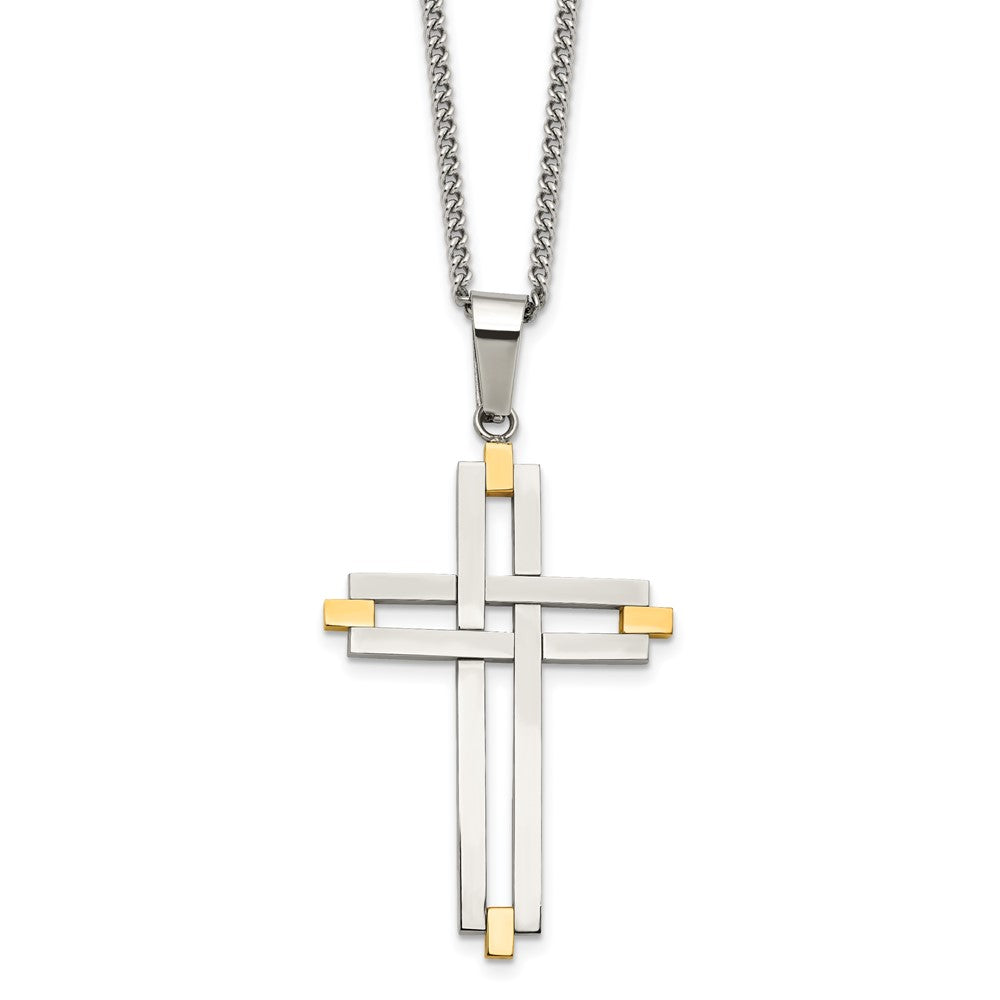 Stainless Steel Polished Yellow IP-plated Cross 22in Necklace
