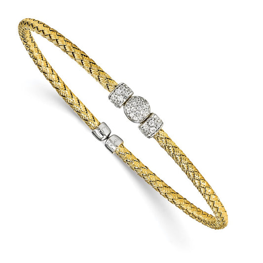 Sterling Silver Rhodium-plated and Gold-plated CZ Woven Cuff 7  inches