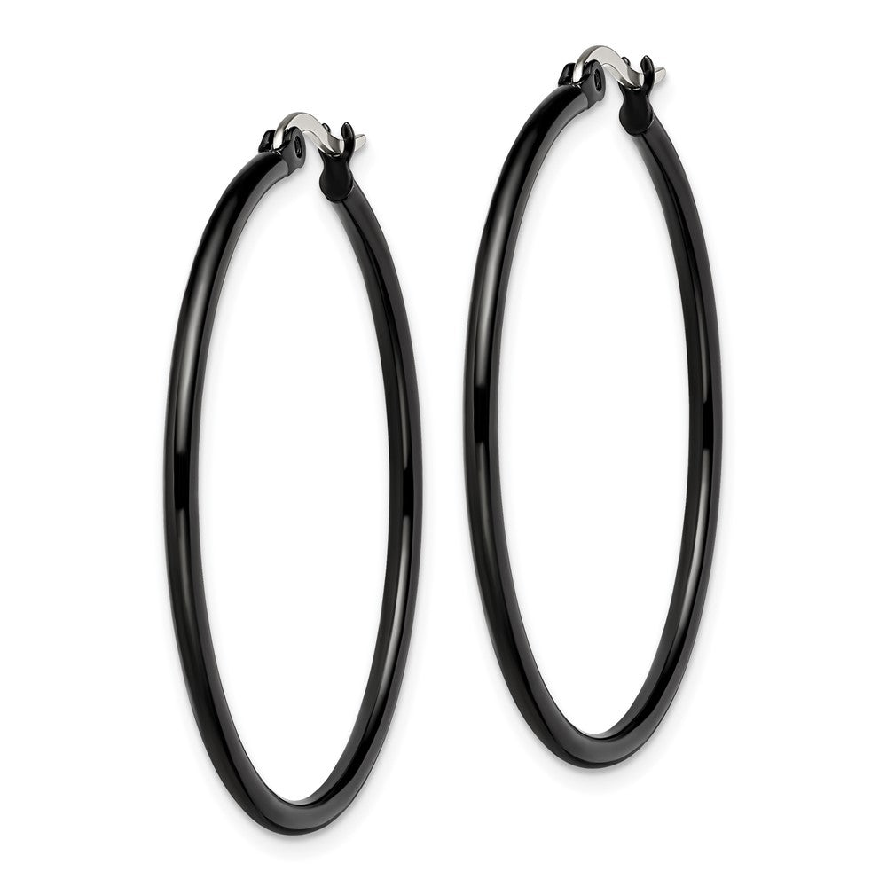 Stainless Steel Polished Black IP-plated 40mm Diameter Hoop Earrings