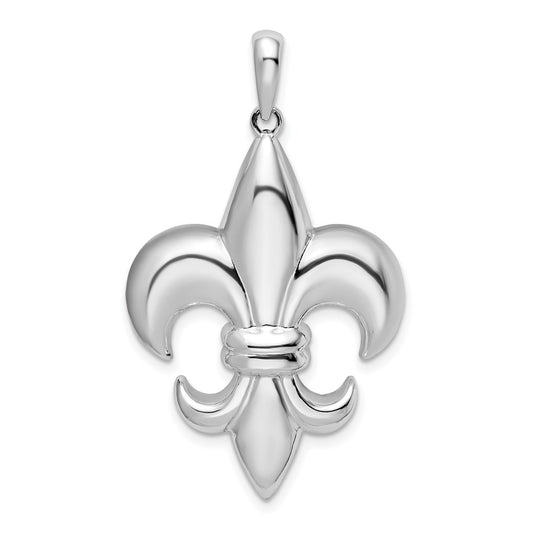 De-Ani Sterling Silver Rhodium-Plated Polished Large Fleur de Lis Pendant