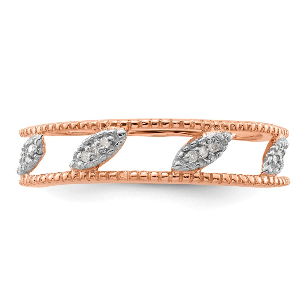Sterling Silver Stackable Expressions Rose Gold-plated Diamond Jacket Ring Size -6