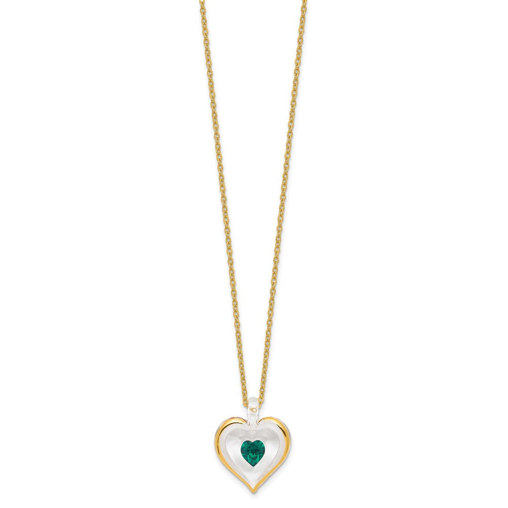 Glass Baron 22K Accent Gilding Gold-trim Glass with Green May Birthstone Crystal from Swarovski Heart 18 inch Gold-tone Necklace GM9404