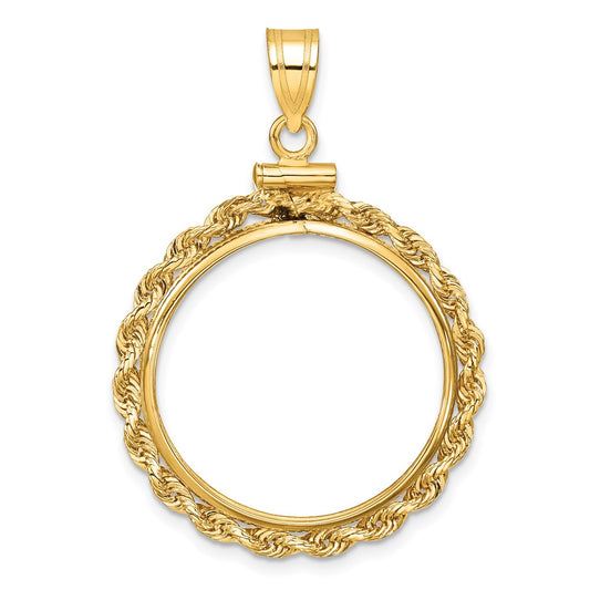 Wideband Distinguished Coin Jewelry 10k Polished Rope 22.0mm x 1.9mm Screw Top Coin Bezel Pendant