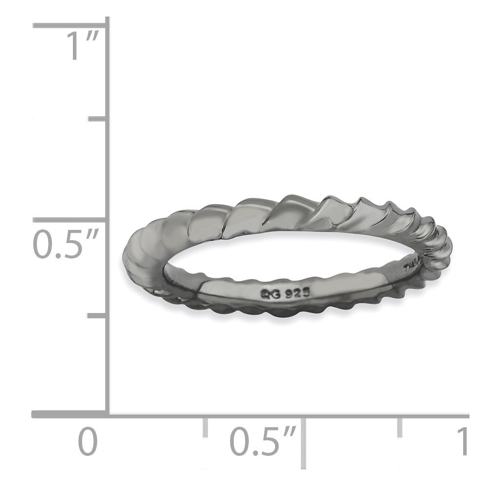Sterling Silver Stackable Expressions Black-plated Domed Ring