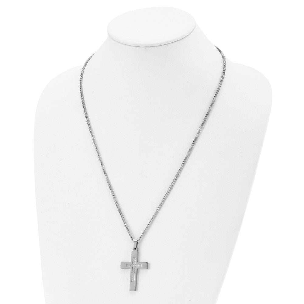 Stainless Steel Polished w/CZ Cross 24in Necklace
