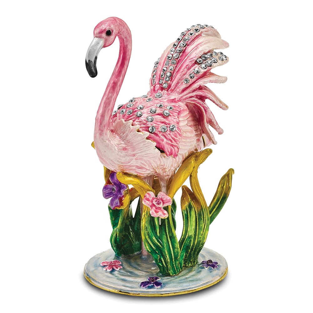 Pewter Pink Flamingo Trinket Box