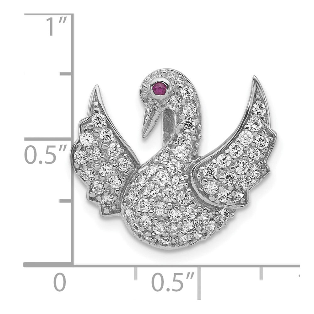 Sterling Silver Polished Pink & White CZ Swan Chain Slide Pendant