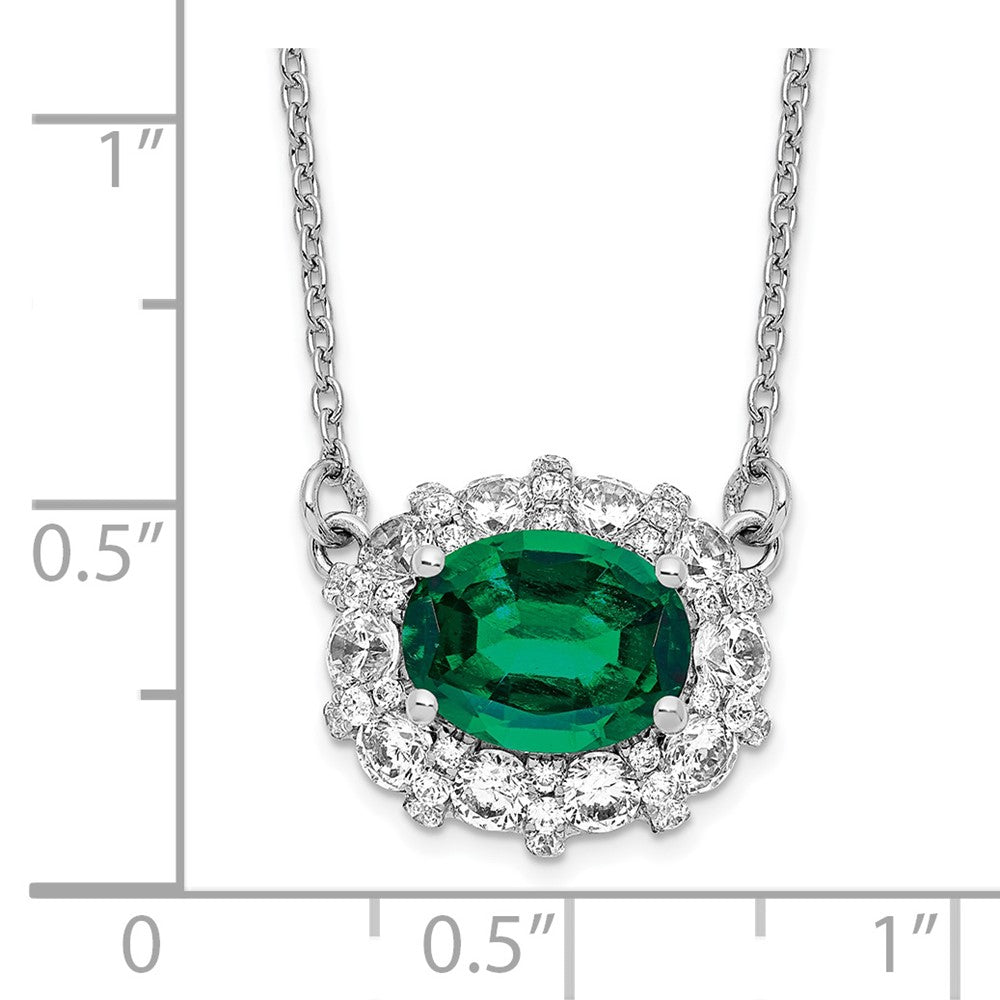 14k White Gold 1 carat Lab Grown Diamond VS/SI+ G+ Created Emerald 18 inch Necklace