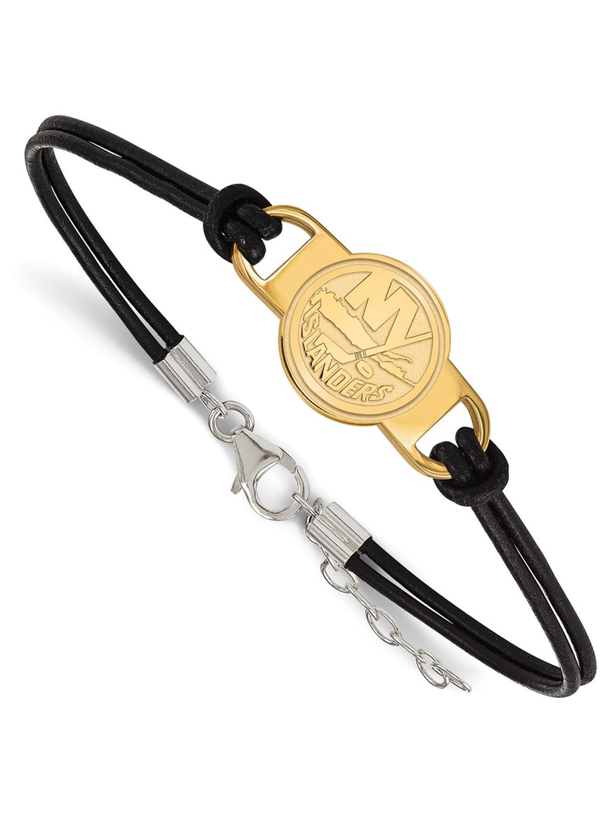 Logoart Sterling Silver Gp New York Islanders Leather Bracelet Small Cente Female Adult
