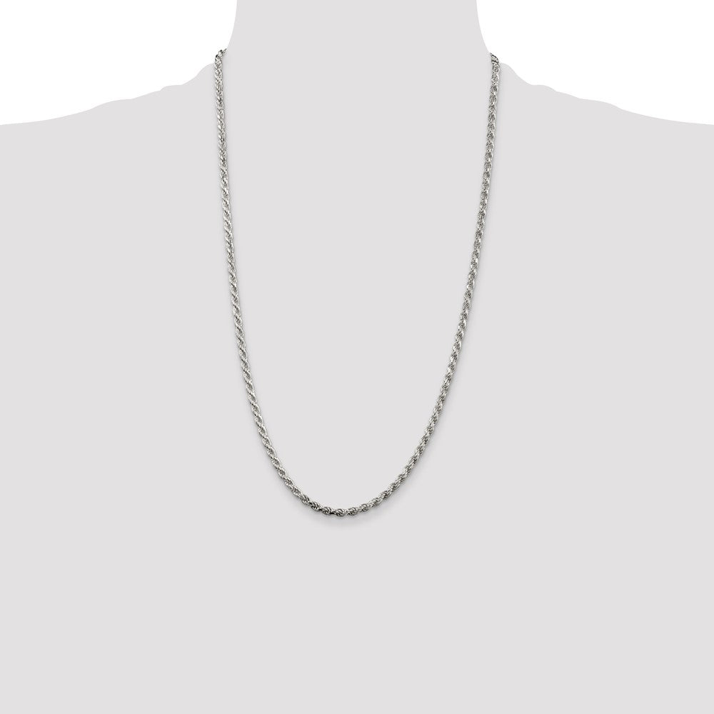 Sterling Silver Rhodium-plated 3.2mm Diamond-cut Rope Chain 26 Inches