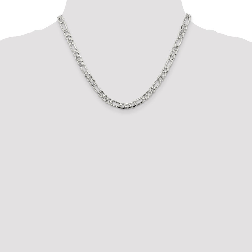 Sterling Silver 5.5mm Pav‚ Flat Figaro Chain 18 Inches