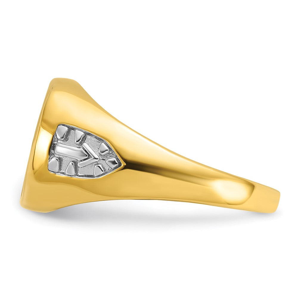 IBGoodman 14k with White Rhodium Men's Polished and Textured with Lab Created Sapphire Blue Lodge Master Masonic Ring Size 10