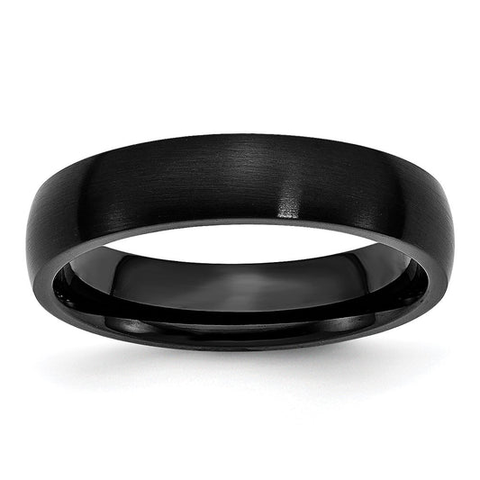 Stainless Steel 5mm Black IP-plated Brushed Band Size - 8