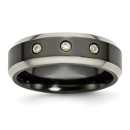Titanium Black Ti w/14K Inlay 1/10ct Diamond Beveled Edge 7mm Band