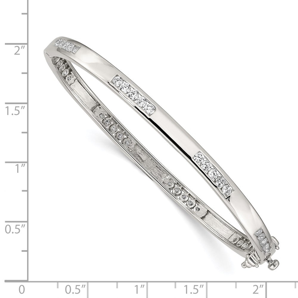 Sterling Silver Rhodium-plated Clear CZ Oval Hinged Bangle Bracelet 8 inches