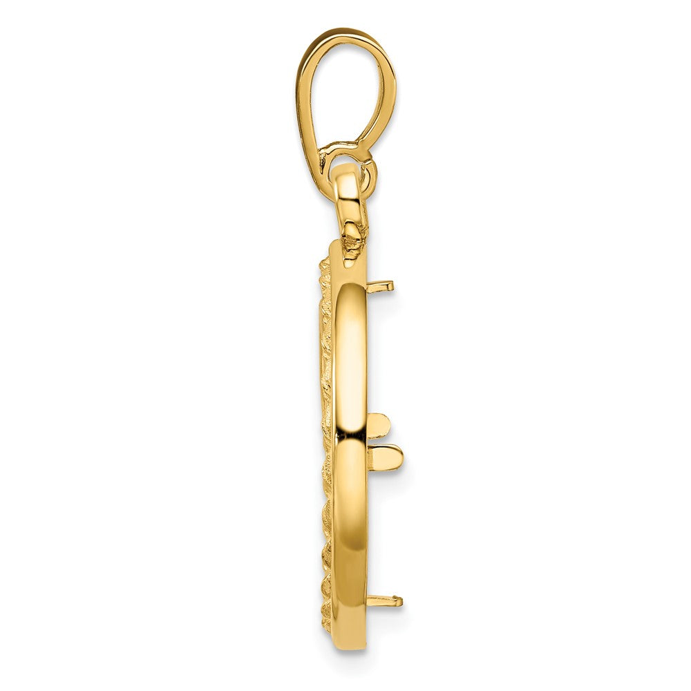 Wideband Distinguished Coin Jewelry 14k Polished Casted Rope with Bright Edge 15.5mm Prong Coin Bezel Pendant