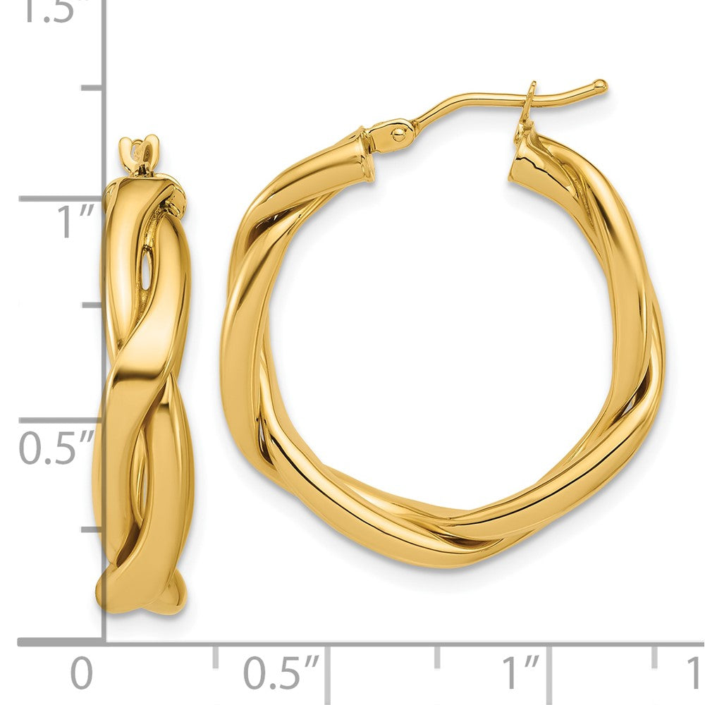 14K Polished Fancy Twist Round Hoop Earrings
