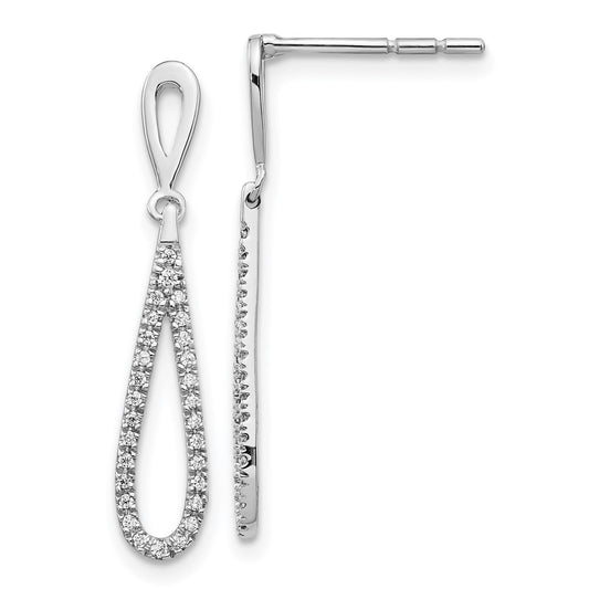 14k White Gold Polished Diamond Teardrop Dangle Post Earrings