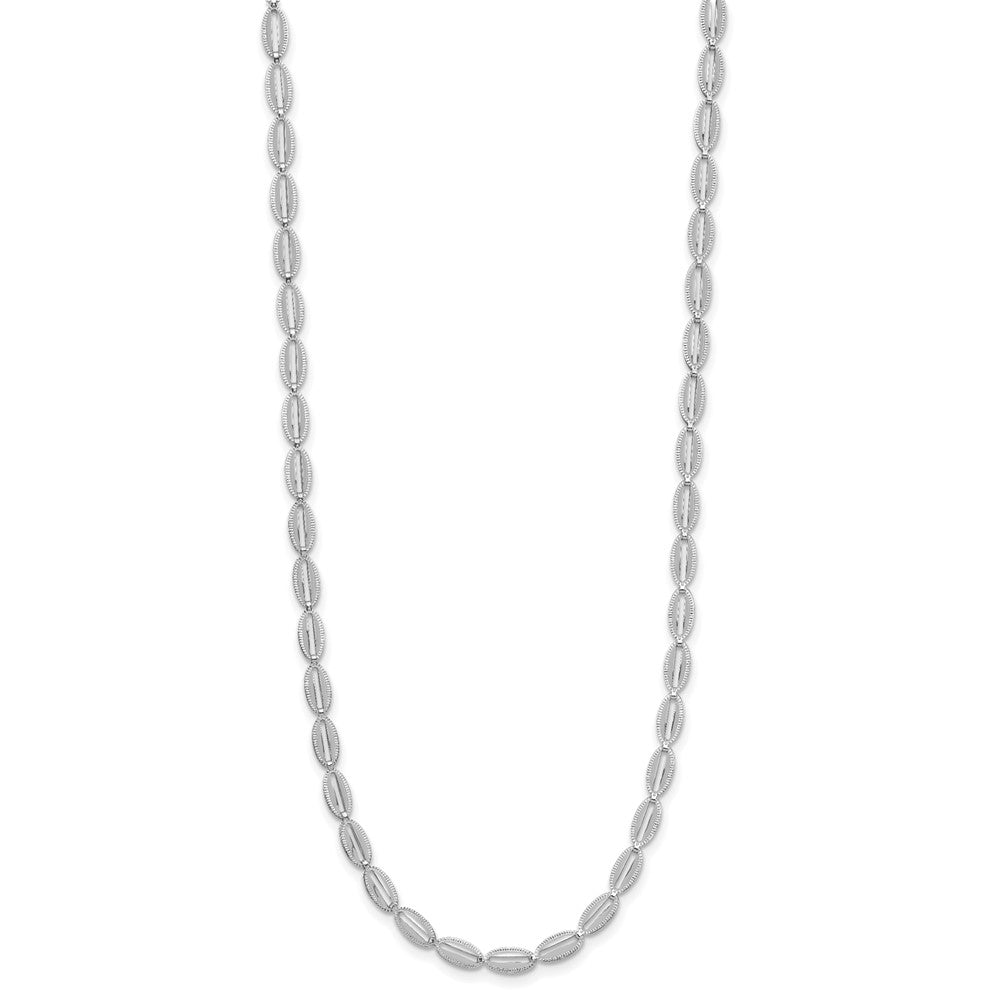 14K White Gold Polished/Textured Fancy Oval Link Necklace
