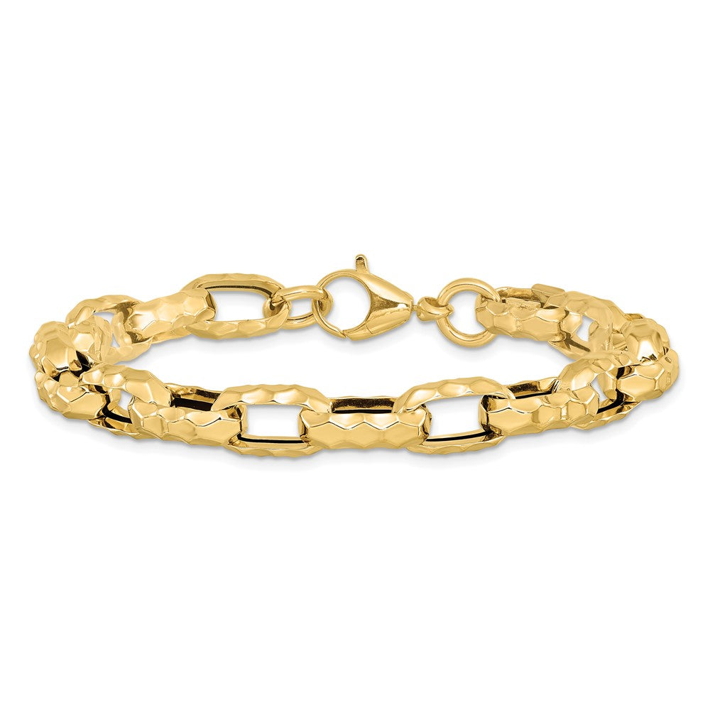 14K Polished Hollow Hammered Link Bracelet 7.5  inches
