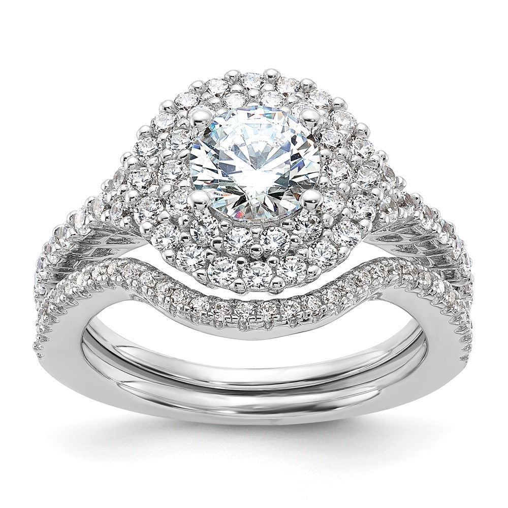 Brilliant Embers Sterling Silver Rhodium-plated 86 Stone Micro Pav‚ CZ 2-piece Wedding Set
