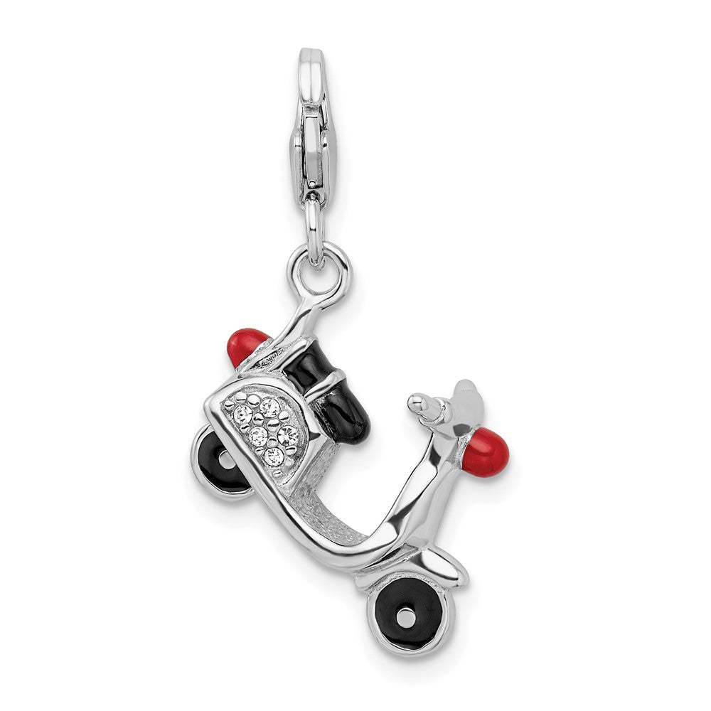 Amore La Vita Sterling Silver Rhodium-plated Polished 3-D Enameled Crystal Moped Charm with Fancy Lobster Clasp