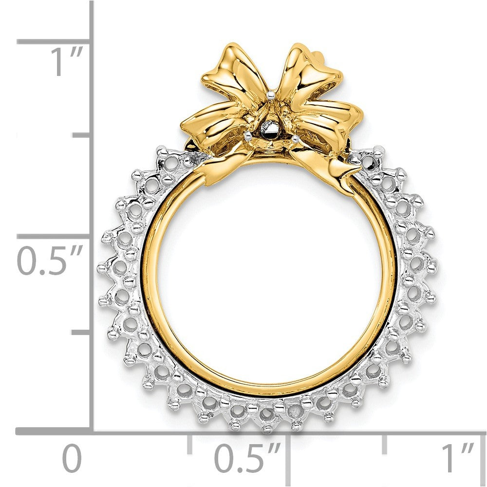 Wideband Distinguished Coin Jewelry 14k Two-tone Polished Diamond Bow 16.5mm Prong Coin Bezel Chain Slide Mounting
