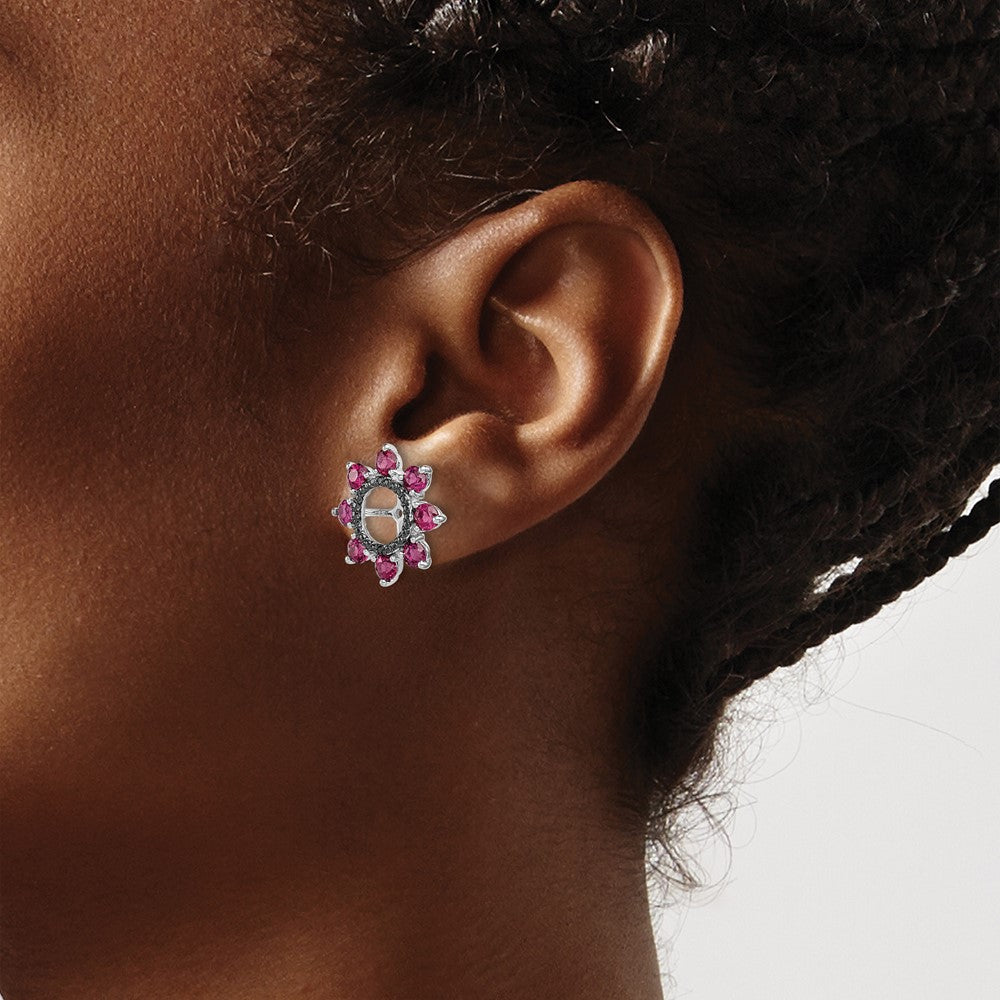 Sterling Silver Rhodium Rhodolite Garnet & Black Sapphire Earring Jacket